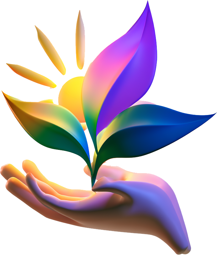 An open hand holding a growing sprout, representing nurtured personal growth